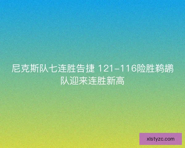 尼克斯队七连胜告捷 121-116险胜鹈鹕队迎来连胜新高